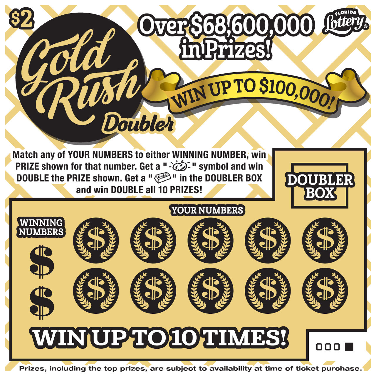 $2 GOLD RUSH DOUBLER: scratch-off ticket