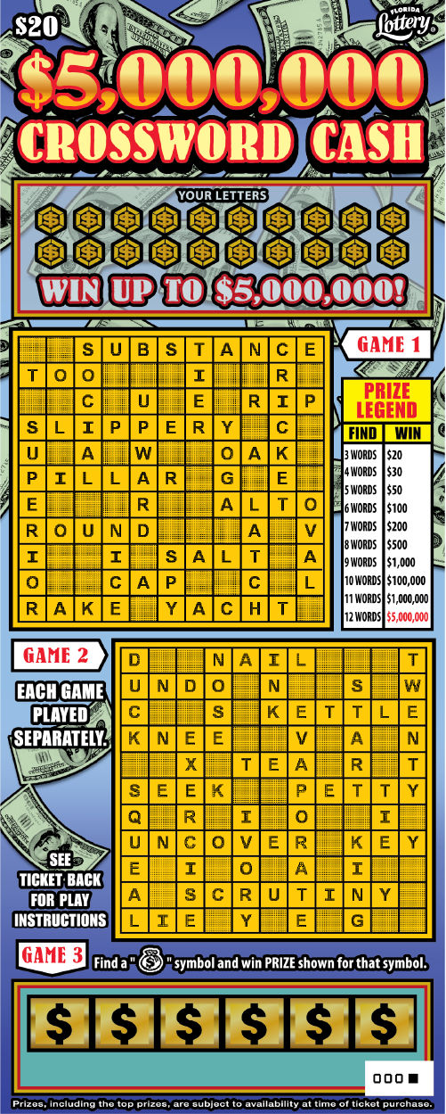$5M CROSSWORD CASH: scratch-off ticket