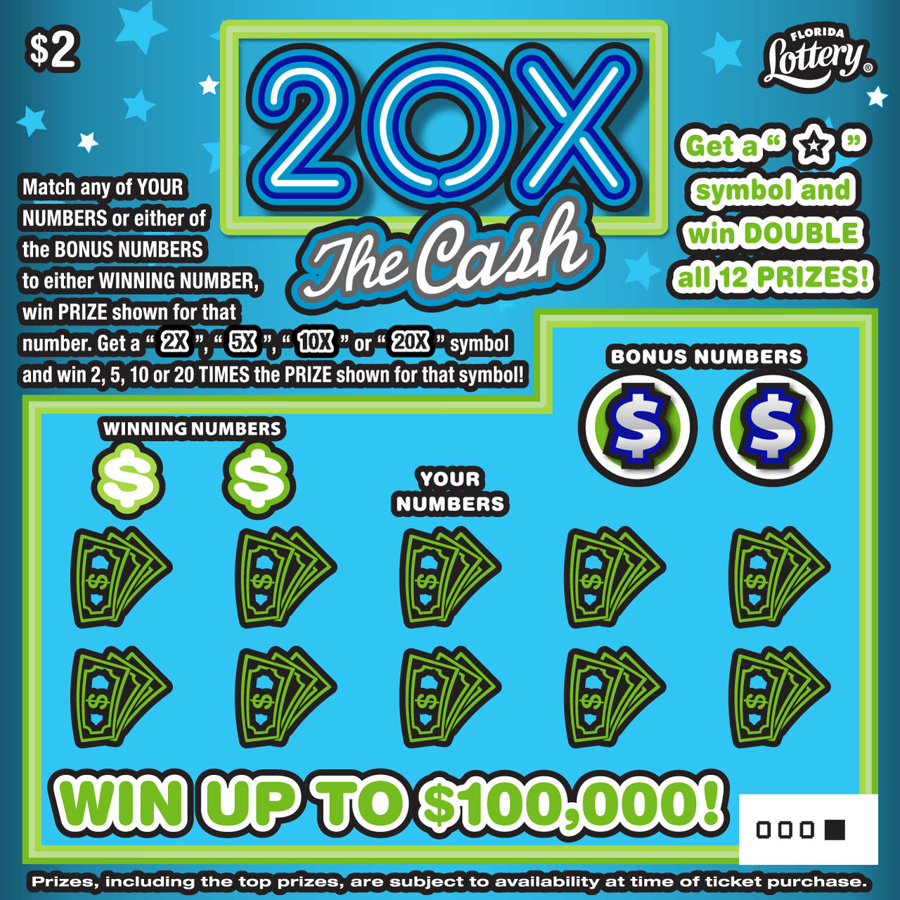 20X THE CASH: scratch-off ticket