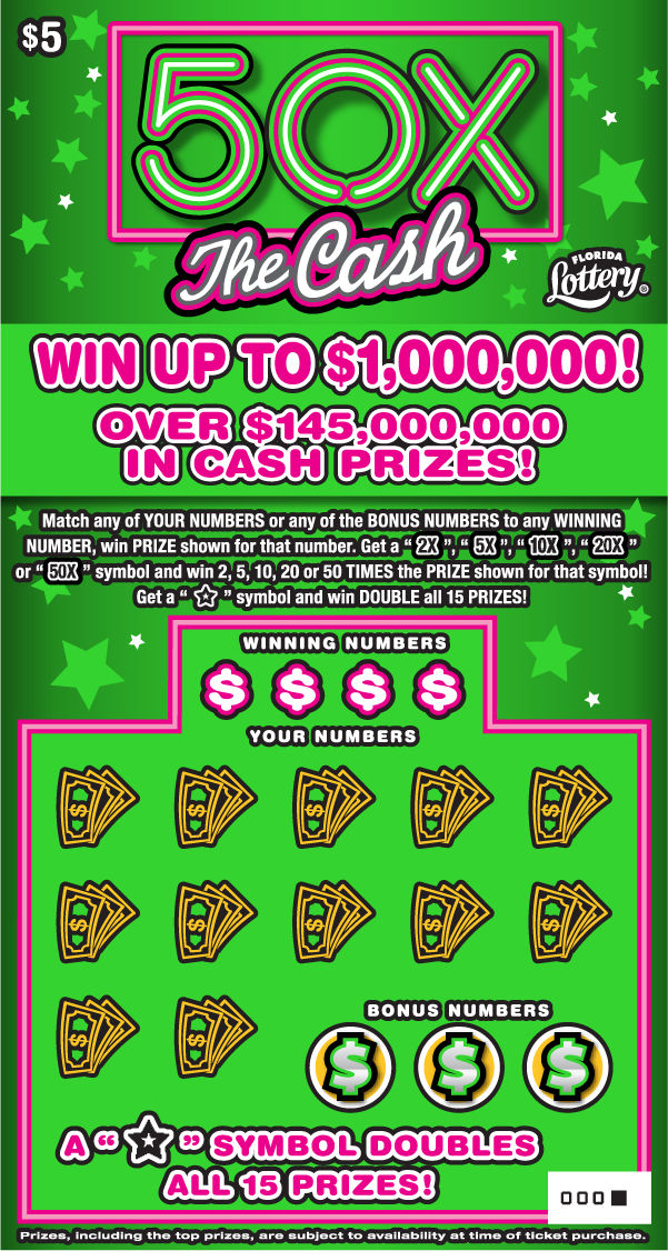 50X THE CASH: scratch-off ticket