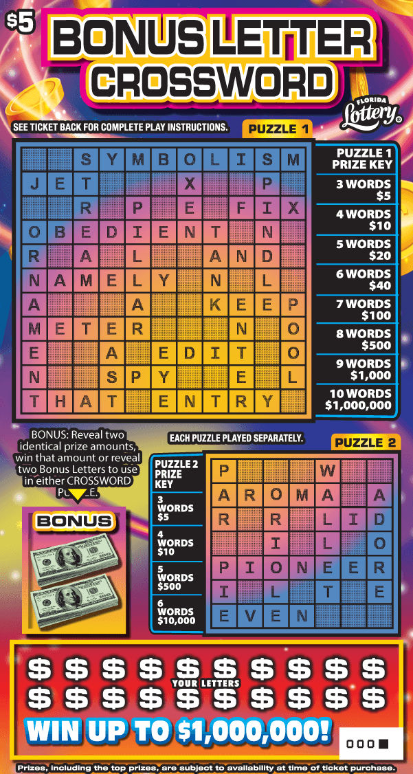 BONUS LETTER CROSSWORD: scratch-off ticket