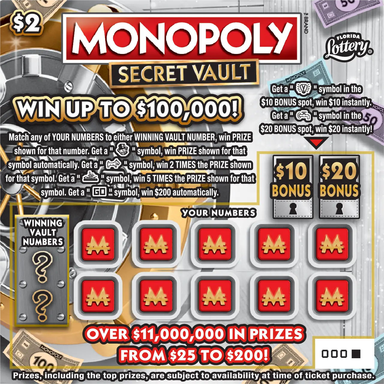 $2 MONOPOLY&trade; SECRET VAULT: scratch-off ticket