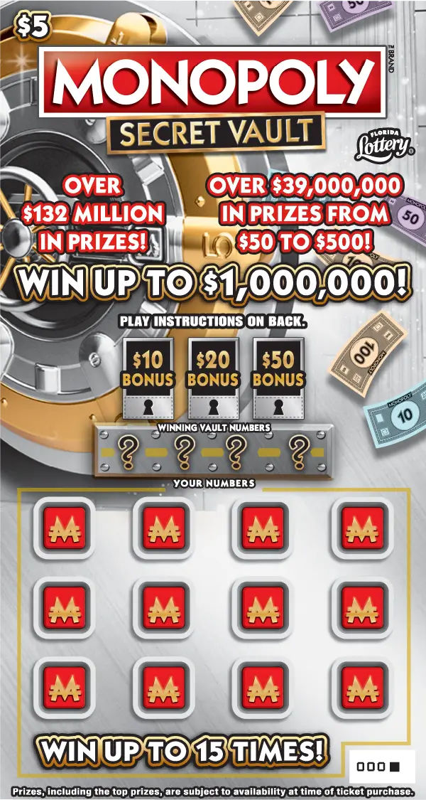$5 MONOPOLY&trade; SECRET VAULT: scratch-off ticket