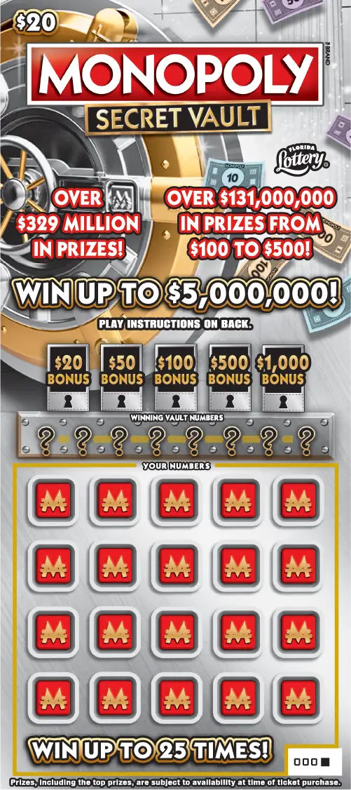 $20 MONOPOLY&trade; SECRET VAULT: scratch-off ticket