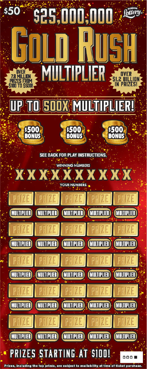 $25MM GOLD RUSH MULTIPLIER: scratch-off ticket