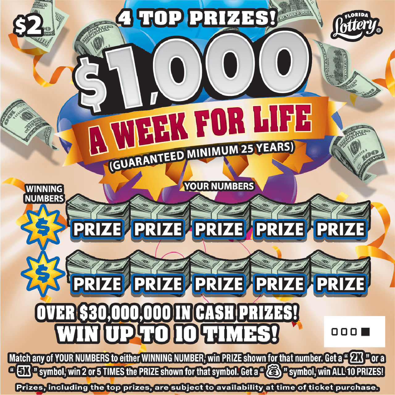 $1,000 A WEEK FOR LIFE: scratch-off ticket