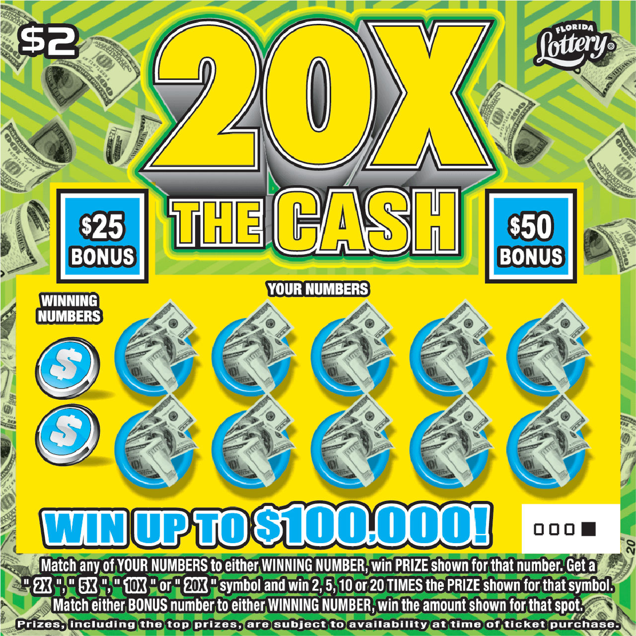 20X THE CASH: scratch-off ticket