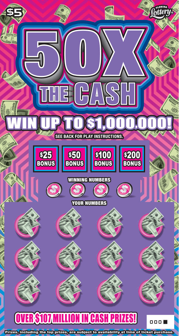 50X THE CASH: scratch-off ticket