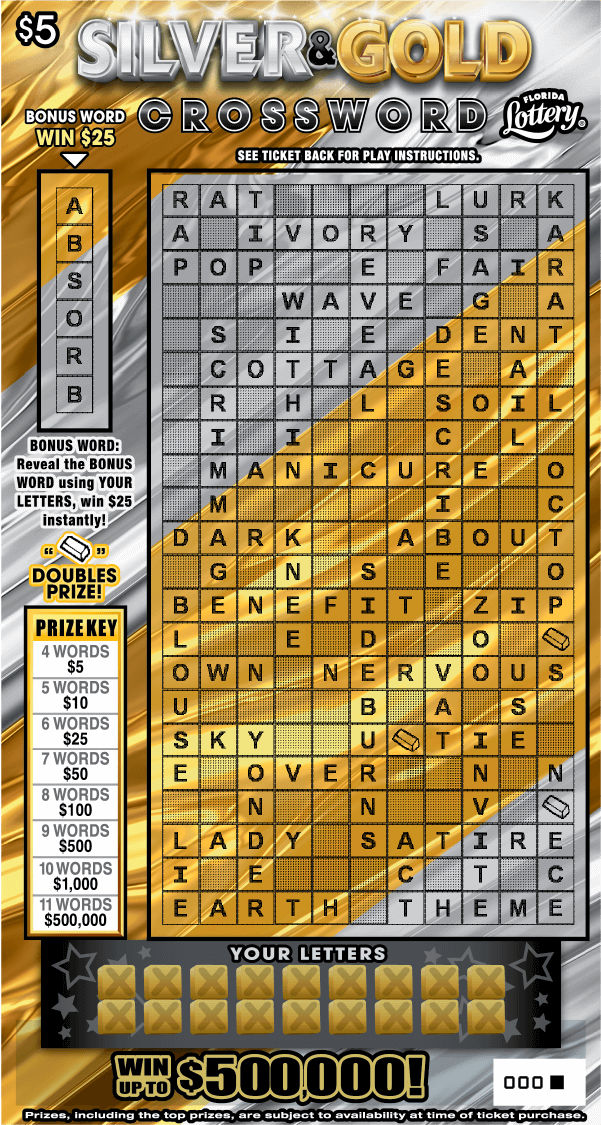 SILVER & GOLD CROSSWORD: scratch-off ticket