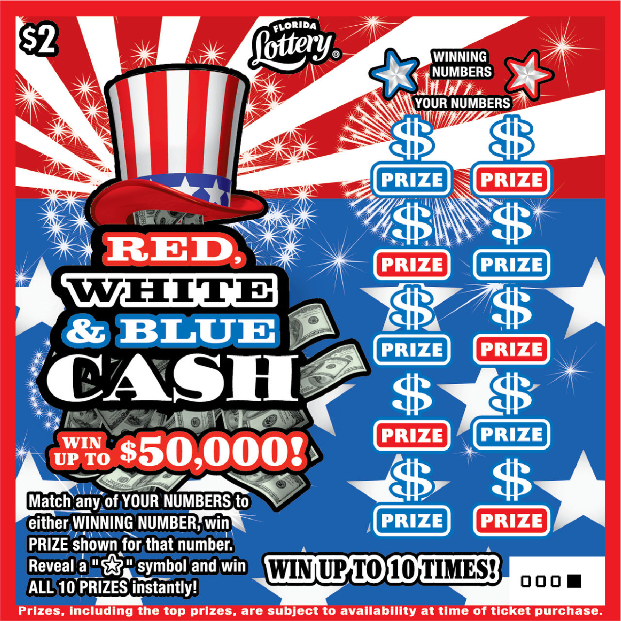 RED, WHITE & BLUE CASH: scratch-off ticket