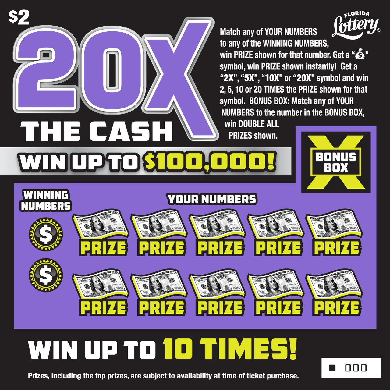 20X THE CASH: scratch-off ticket